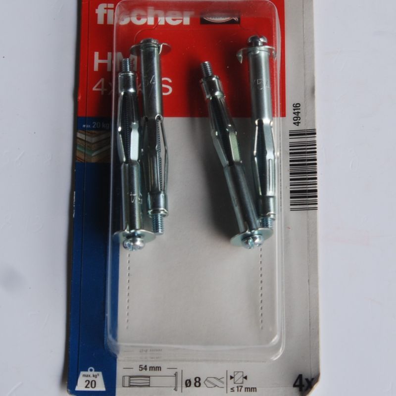 4 Chevilles métalliques à expansion HM 4x54 avec vis M4 Ref. 49416 FISCHER