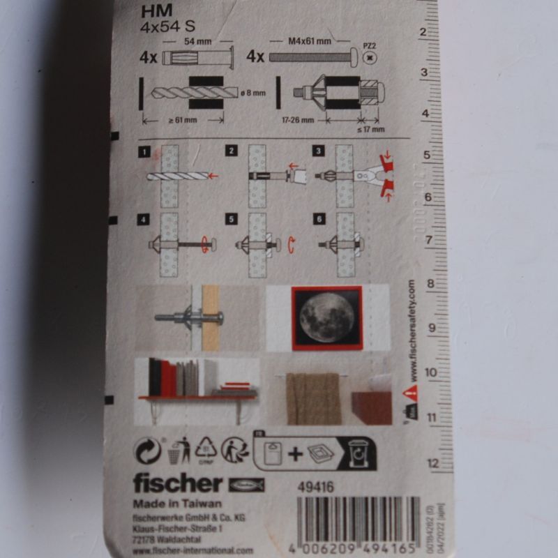 4 Chevilles métalliques à expansion HM 4x54 avec vis M4 Ref. 49416 FISCHER – Image 2