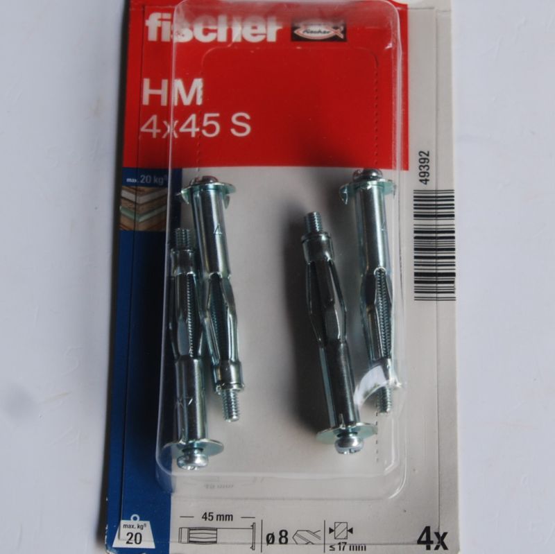 4 Chevilles métalliques à expansion HM 4x45 avec vis M4 Ref. 49392 FISCHER