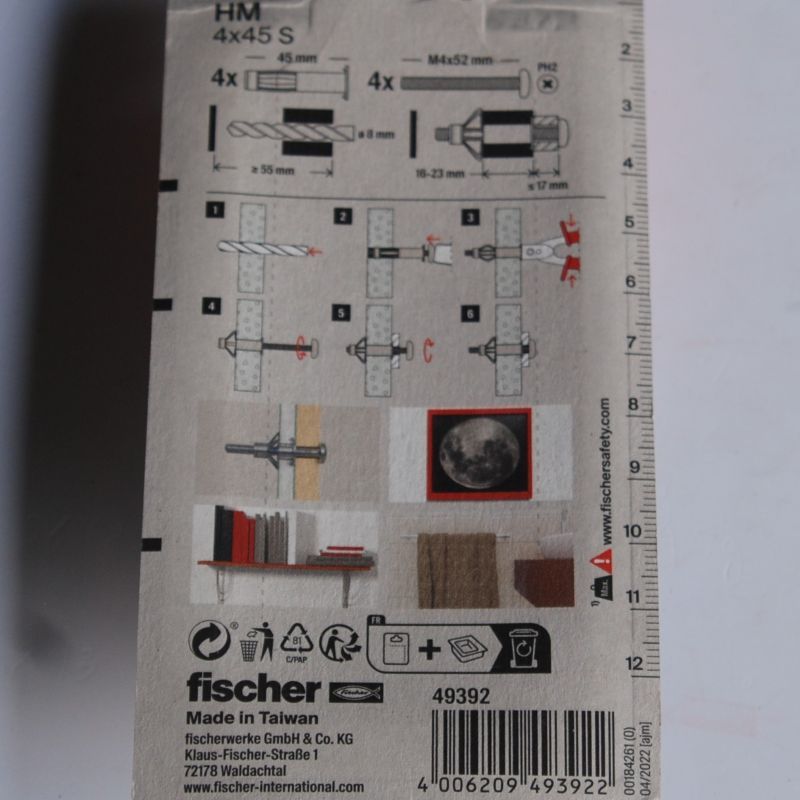 4 Chevilles métalliques à expansion HM 4x45 avec vis M4 Ref. 49392 FISCHER – Image 2