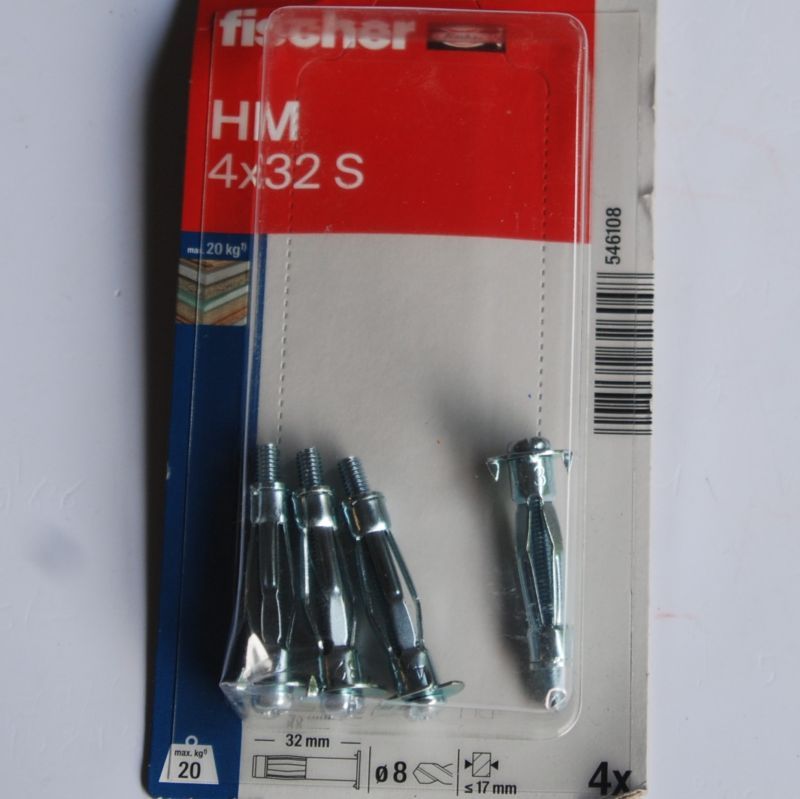 4 Chevilles métalliques à expansion HM 4x32 avec vis M4 Ref. 546108 FISCHER
