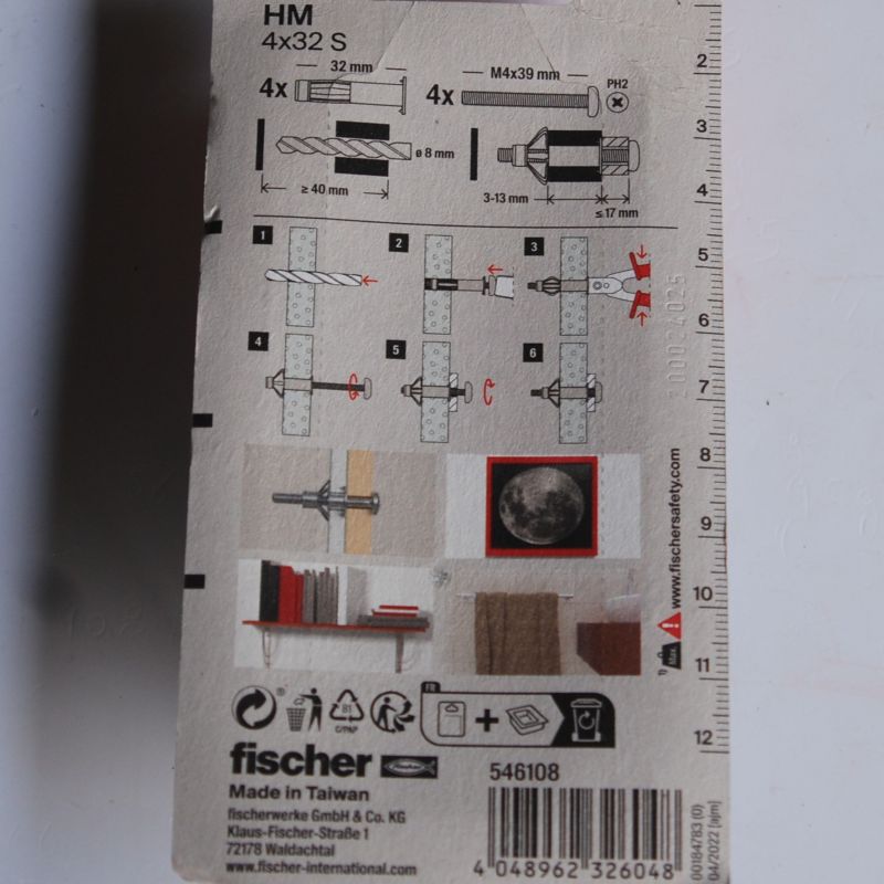 4 Chevilles métalliques à expansion HM 4x32 avec vis M4 Ref. 546108 FISCHER – Image 2