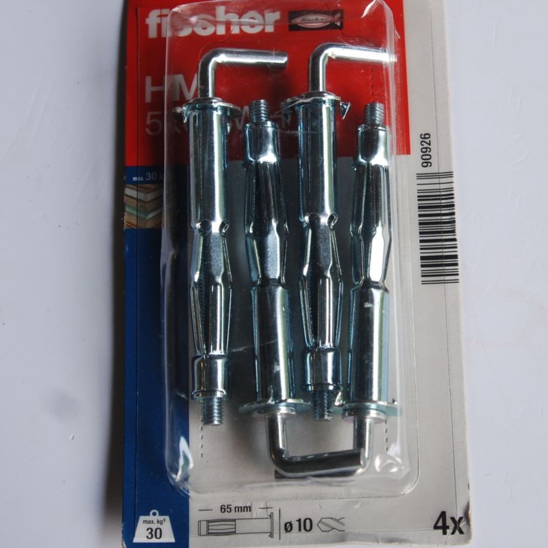 4 Chevilles métalliques à expansion HM 5x65 WH avec crochet droit M5 Ref. 90926 FISCHER