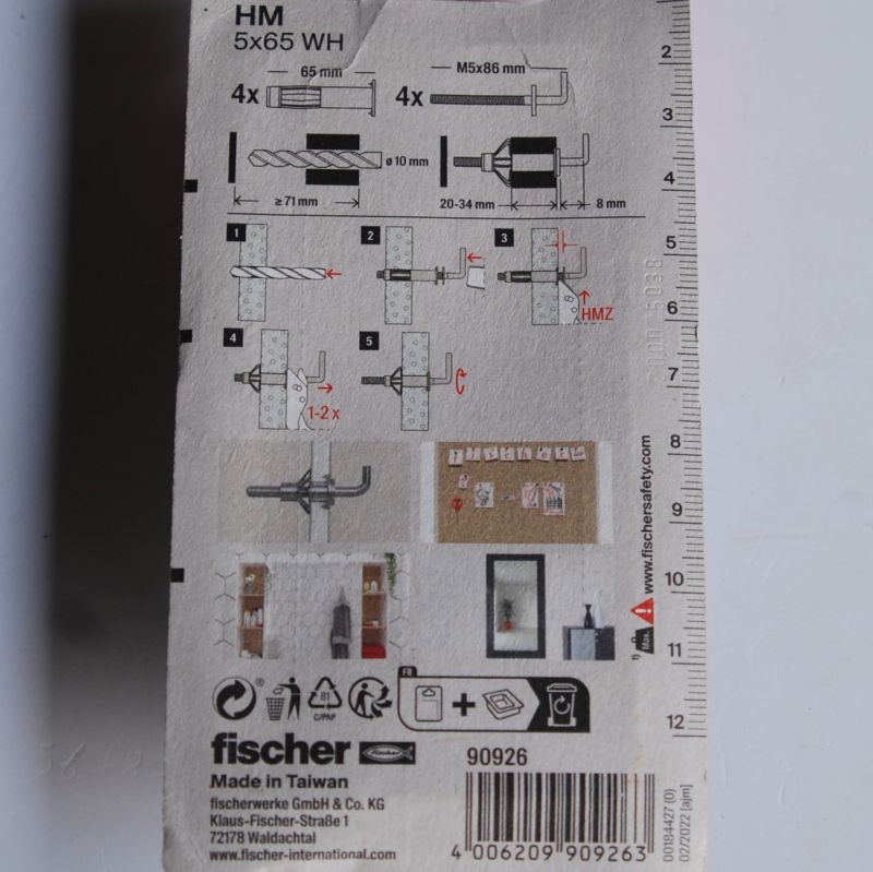 4 Chevilles métalliques à expansion HM 5x65 WH avec crochet droit M5 Ref. 90926 FISCHER – Image 2