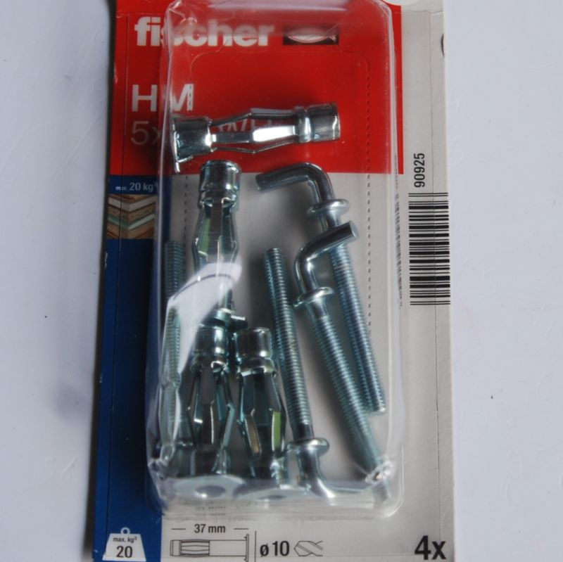 4 Chevilles métalliques à expansion HM 5x65 WH avec crochet droit M5 Ref. 90925 FISCHER
