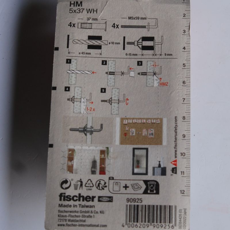 4 Chevilles métalliques à expansion HM 5x65 WH avec crochet droit M5 Ref. 90925 FISCHER – Image 2