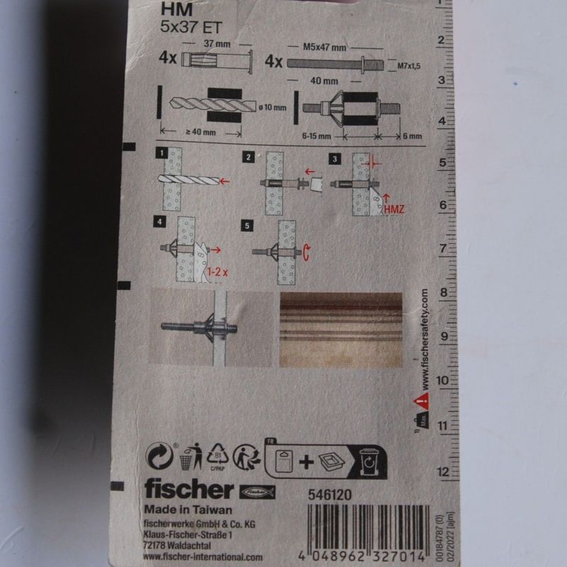 Chevilles métalliques pour plaques de plâtre HM 5x37 avec pattes à vis Ref. 546120 FISCHER – Image 2