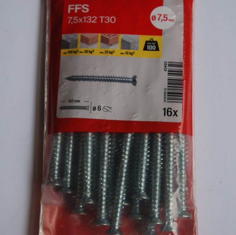 16 Vis de réglage pour menuiserie FFS 6 x132 vis avec tête fraisée FISCHER ref. 43493