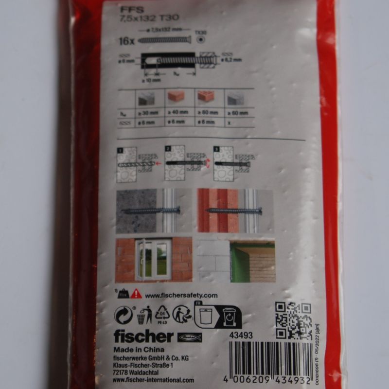 16 Vis de réglage pour menuiserie FFS 6 x132 vis avec tête fraisée FISCHER ref. 43493 – Image 2