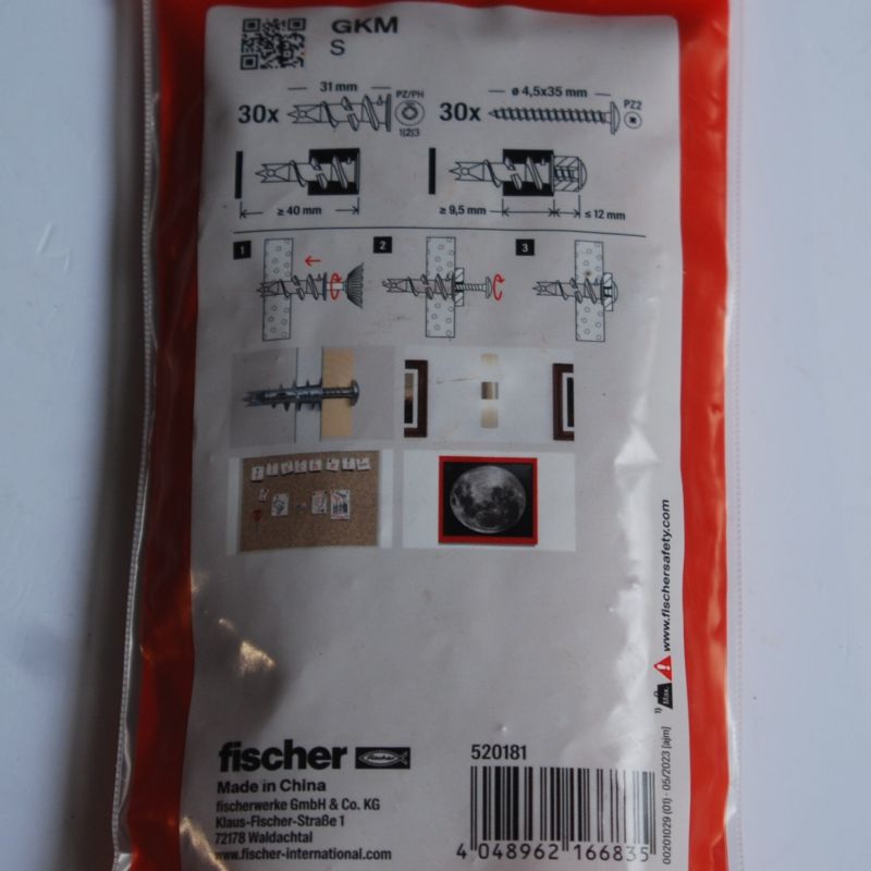 30 Chevilles autoforeuses en métal GKM-S avec vis 4,5 x 35mm. Ref; 520181 FISCHER – Image 2