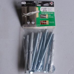 Sachet de 4 chevilles nylon LONGFORCE D.12 x 145mm.  avec tirefonds RED HEAD ref. B12145SA4