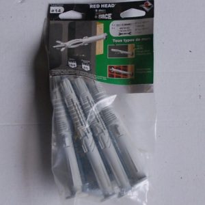 Sachet de 4 chevilles nylon LONGFORCE D.14 x 145mm.  avec tirefonds RED HEAD ref. B14145SA4