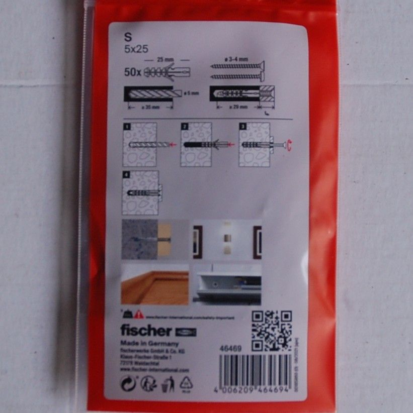 50 Chevilles nylon S 5 x 25 FISCHER ref. 46469 – Image 2